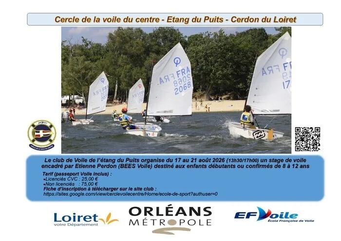 Stage de voile du 17 au 21 aout 2026 destiné aux enfants