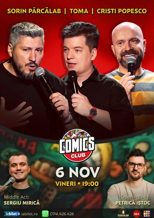 Stand-up cu Cristi Popesco, Toma, Sorin Pârcălab și Mirică la ComicsClub!
