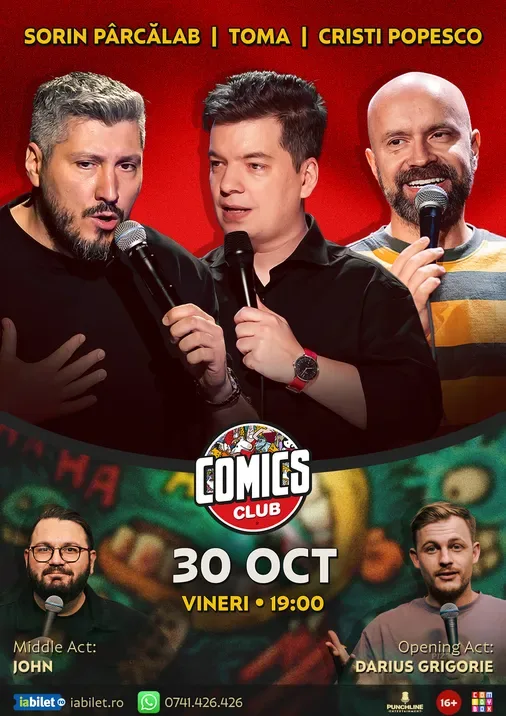 Stand-up cu Cristi Popesco, Toma, Sorin Pârcălab și John la ComicsClub!