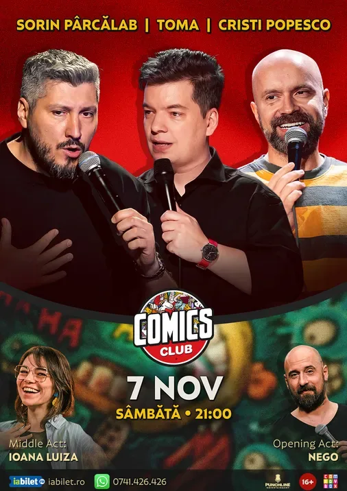 Stand-up cu Cristi Popesco, Toma, Sorin Pârcălab și Ioana Luiza la ComicsClub!