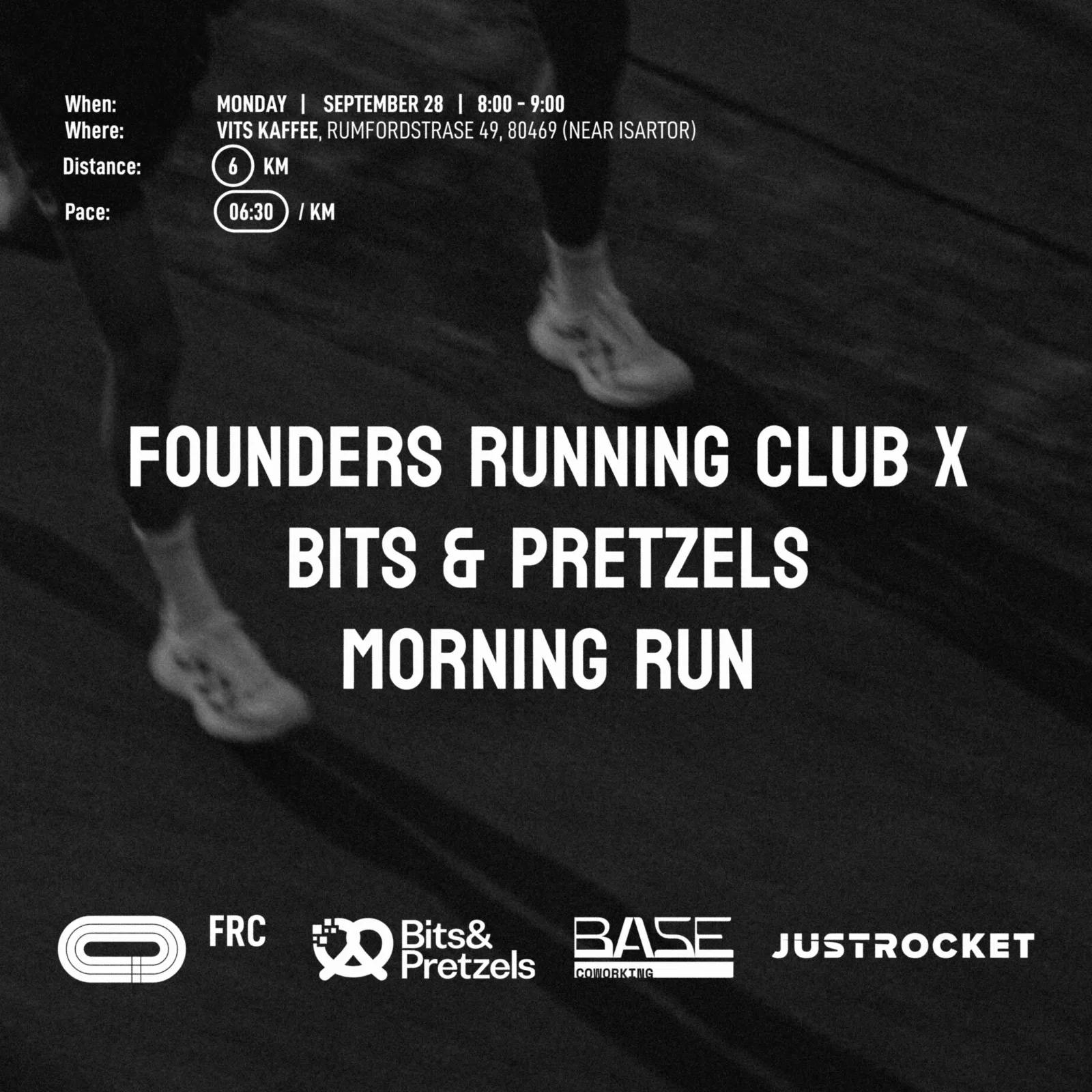 Founders Running Club x Bits & Pretzels Morning Run · presented by BASE Coworking & JUSTROCKET