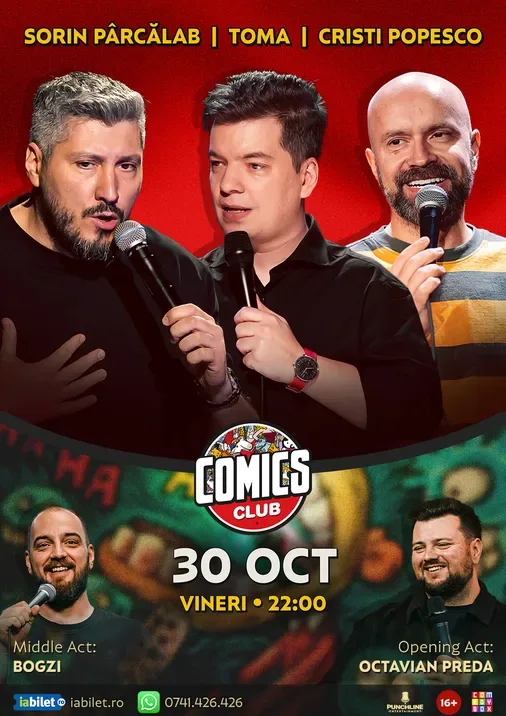 Stand-up cu Cristi Popesco, Toma, Sorin Pârcălab și Bogzi la ComicsClub!