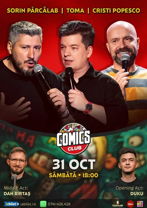 Stand-up cu Cristi Popesco, Toma, Sorin Pârcălab și Dan Birtaș la ComicsClub!