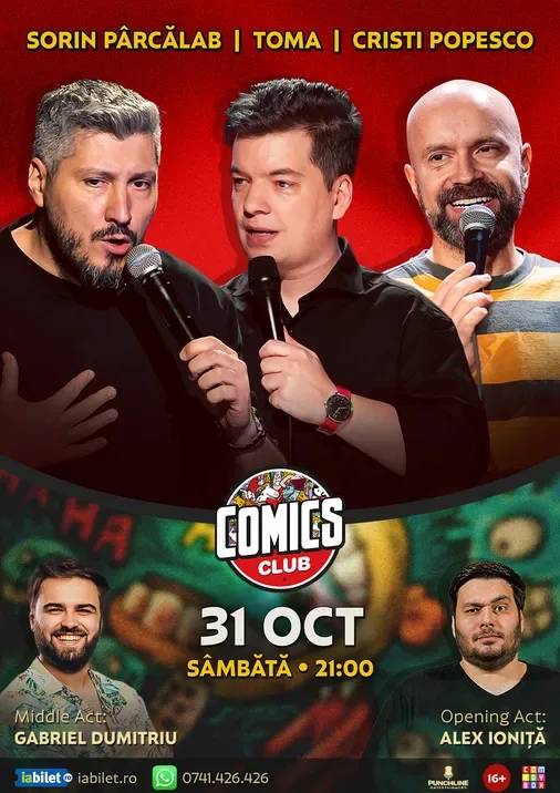Stand-up cu Cristi Popesco, Toma, Sorin Pârcălab și Gabriel Dumitriu la ComicsClub!
