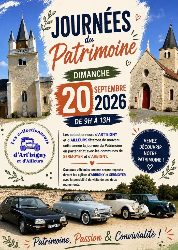 Petite exposition de véhicules anciens devant l'église d'Arbigny
