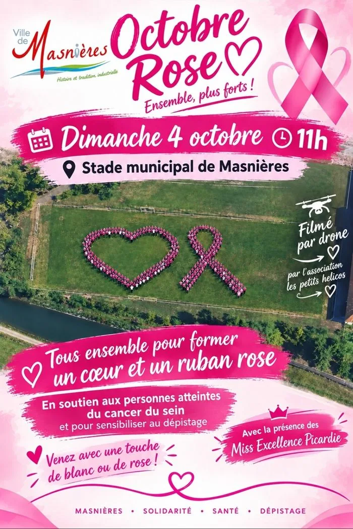 Chaine humaine en forme de coeur et de ruban 🩷 🎀